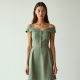 Sage Green Tweed Off-Shoulder Sundress
