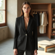 French Style Square Neck Silk Tailored Blazer