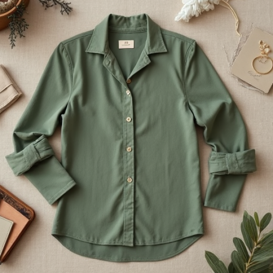 Sage Green Linen Blend V-Neck Blouse
