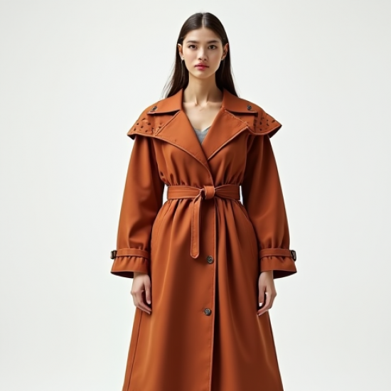 Terracotta Polka Dot Off-Shoulder Trench Coat