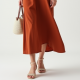 Terracotta Solid Color Off-Shoulder Midi Dress