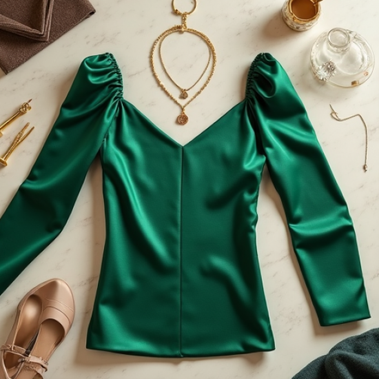 Emerald Green Satin Puff Sleeve Camisole