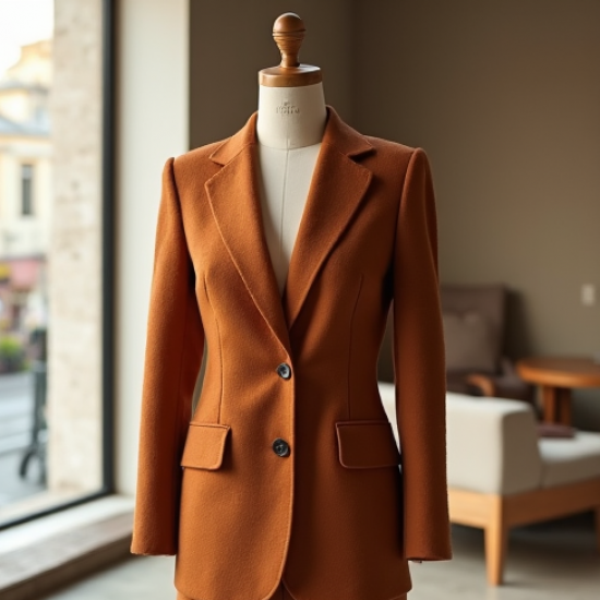 Terracotta Tweed V-Neck Tailored Blazer