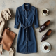 Navy Blue Denim Wrap Front Shirt Dress
