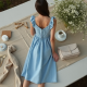 Sky Blue Linen Blend Corset Waist Tea Dress