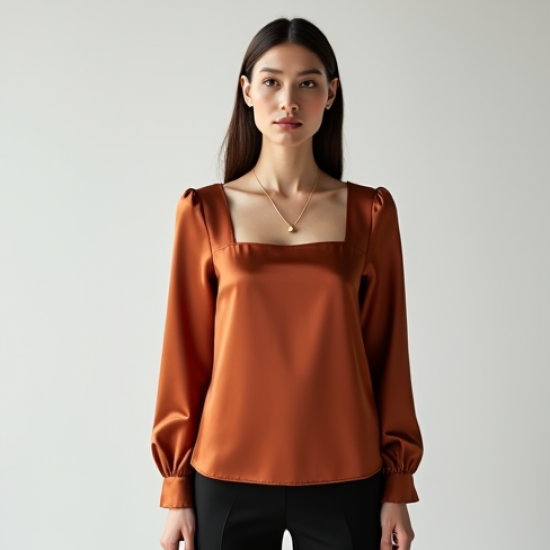 Terracotta Satin Square Neck Blouse