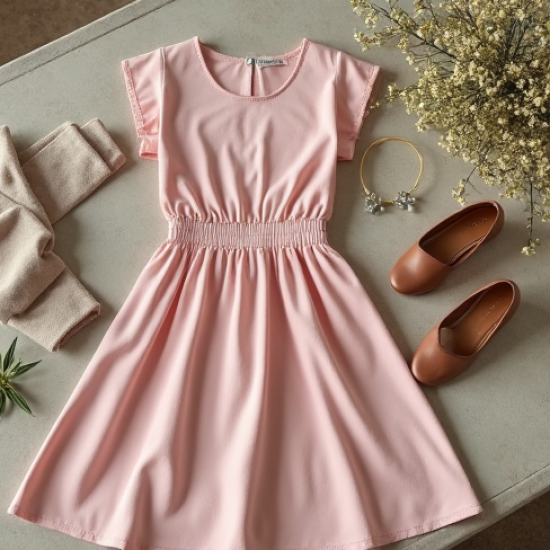 Pastel Pink Cotton Poplin Cut-Out Tea Dress