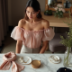 Classic Off-Shoulder Organza Puff Sleeve Top