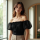 Classic Off-Shoulder Organza Puff Sleeve Top