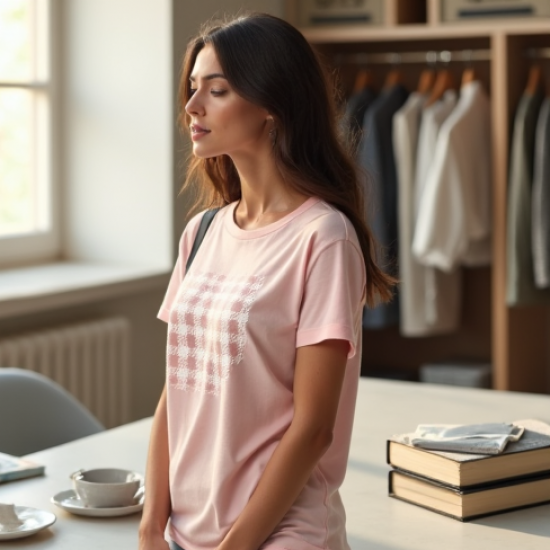 Pastel Pink Houndstooth Cut-Out Graphic Tee