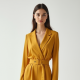 Mustard Yellow Double-Breasted Chiffon High-Waisted Trousers