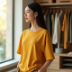 Mustard Yellow Double-Breasted Chiffon Graphic Tee