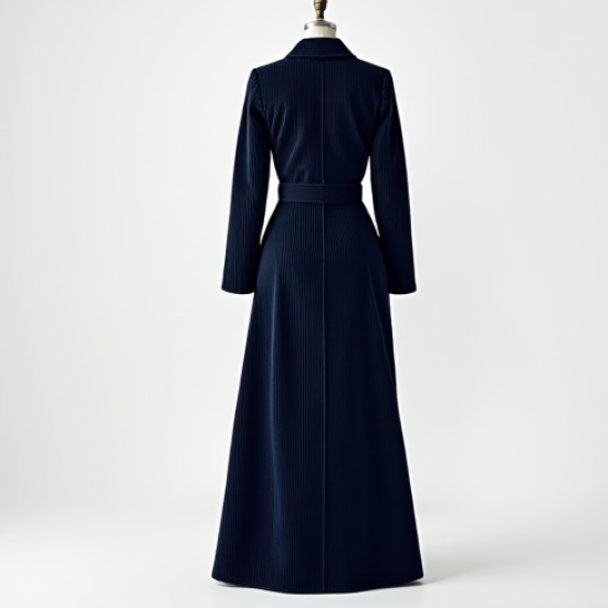 Navy Blue Corduroy Double-Breasted Evening Gown